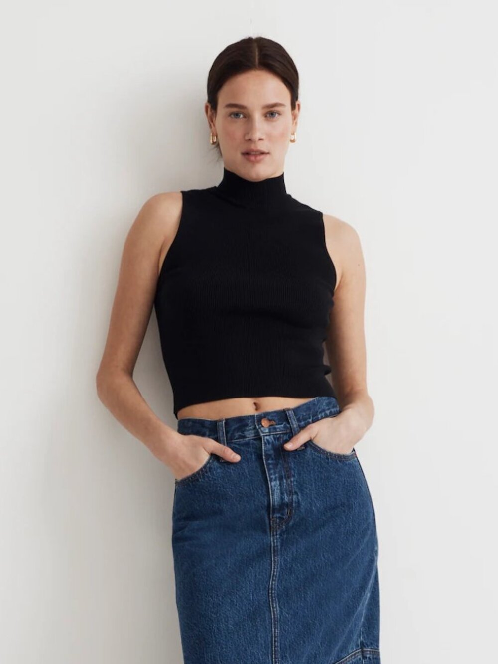 Madewell The Signature Knit Mockneck Sweater Tank in Black